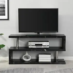 Miami TV Stand Storage Living Room Bedroom, 1200 Wide, S-Shape Design, Media Storage, Milano Marble Effect High Gloss Finish