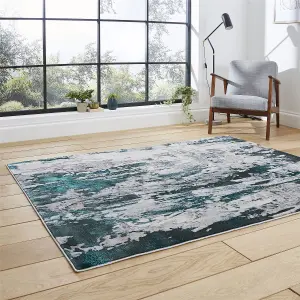 Grey Green Abstract Modern Easy To Clean Abstract Rug For Dining Room-160cm X 220cm