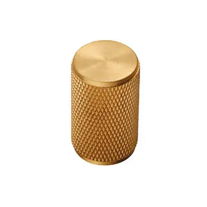 4x Knurled Cylindrical Cupboard Door Knob 18mm Dia Satin Brass Cabinet Handle