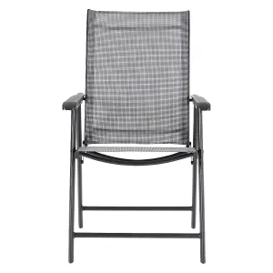 Set of 2 Black Reclining High Back Metallic Frame and Fabric Garden Folding Chairs with Armrests