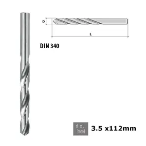 Quality Drill Bit For Metal - Polished HSS DIN 340 Silver - Diameter 3.5mm - Length 112mm