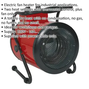 3000W Industrial Electric Fan Heater - 2 Heat Settings - Thermostat Control