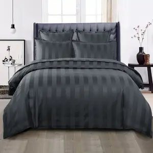 Renze Microfiber 250 TC Reversible Stripe Duvet Cover Set with Pillowcases Charcoal / Double Duvet Cover + 2 Standard  Pillowcases