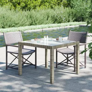 Berkfield Garden Table 90x90x75 cm Tempered Glass and Poly Rattan Grey