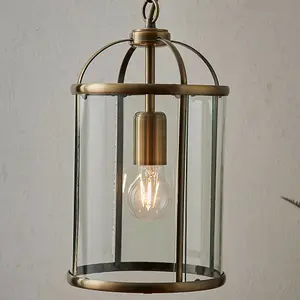 Hanging Ceiling Pendant Light Brass & Glass Lantern Box Shade Lamp Bulb Holder