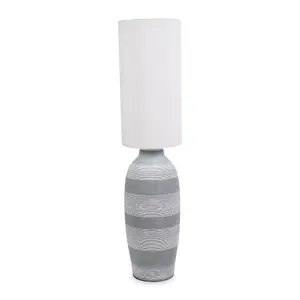 ValueLights Deegan Grey Cement Effect Ceramic Midi Floor Lamp with Natural Cream Cylinder Shade