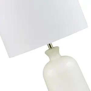 Classic Opal White Glass Table Lamp with White Linen Fabric Drum Lampshade