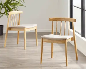 Goran Dining Chair Oak Frame Beige Seat (Pair in a Box)