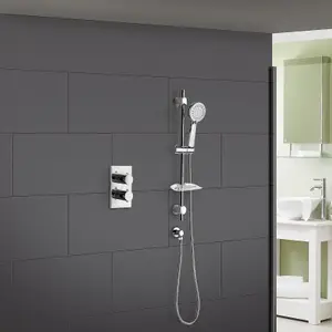 Bathroom Concealed Thermostatic Shower Mixer & Slider Rail 3 Mode Handset Shower