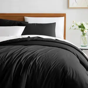 Microfibre 200 TC Plain Reversible Plain Weave Modern & Contemporary Duvet Cover Set Black / Single - 1 Standard Pillowcase