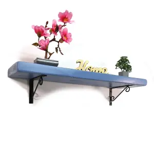 Wooden Rustic Shelf with Bracket WOP Black 170mm 7 inches Nordic Blue Length of 180cm