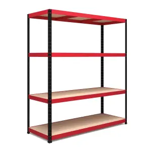 RB BOSS Garage Shelving Unit 4 Shelf MDF Red & Black Powder Coated Steel (H)1800mm (W)1600mm (D)600mm