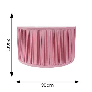 ValueLights Jess Blush Pink Fabric Ruched Pleated Large Drum Shade with LED Bulb