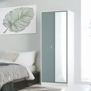 San Jose Ready assembled Contemporary Duck egg blue & white Tall Double Wardrobe With 1 mirror door (H)1960mm (W)740mm (D)520mm