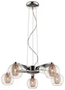 Luminosa Spring 5 Light Multi Arm Ceiling Pendant Mesh Chrome, Copper, G9