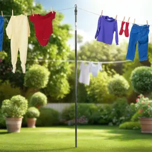 KCT 2x 2.4m Wash Line Prop Pole Heavy Duty Outdoor Extendable Clothes Line Support Laundry Telescopic Adjustable Extending Drying