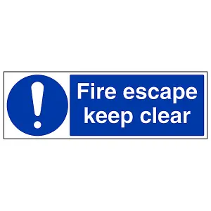 Fire Escape Keep Clear Door Sign - 1mm Rigid Plastic - 450x150mm (x3)