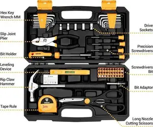 Tool Kit Set Box 62 Piece Home Repair DIY Tools Basic Hand Toolbox Sets For Home