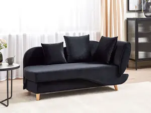 Right Hand Velvet Chaise Lounge with Storage Black MERI II