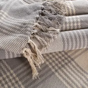 EHC Premium 100% Cotton Large 150 x 200 cm Tartan Throws for Sofa, Armchair Bedspread, Grey