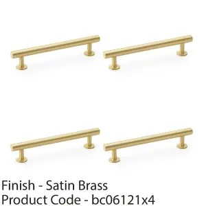 4 PACK - Round T Bar Pull Handle - Satin Brass - 128mm Centres SOLID BRASS Drawer Door