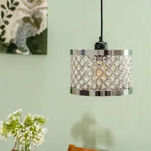 ValueLights Hadley Silver Easy Fit Metal Cut Out Acrylic Jewel Drum Ceiling Light Shade - Bulb Included