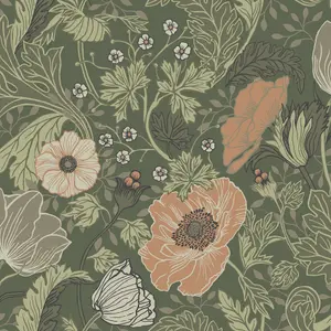 Galerie Apelviken 2 Orange Green Floral Woodland Smooth Wallpaper