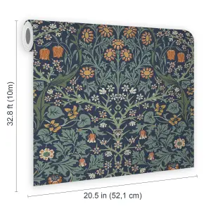 William Morris Dusk Blue Blackthorn Smooth Wallpaper