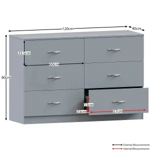 Vida Designs Riano Grey 6 Drawer Chest (H)800mm (W)1200mm (D)400mm