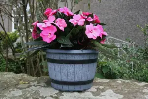 Recycled Plastic Planter Pot - 10" Barrel Planter Grey