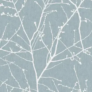 Superfresco Easy Innocence Floral Metallic Duck Egg Blue Wallpaper