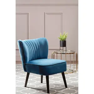 Interiors by Premier Blue Velvet Chair, Curved Back Accent chair, Easy to Assemble Borg Chair, Comfy Office Chair