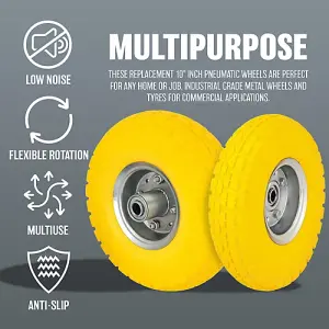 New Set Of 2 10" Pneumatic Sack Truck Trolley Wheel Barrow Yellow Tyre