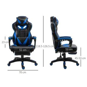 Vinsetto Gaming Chair Ergonomic Reclining Manual Footrest Wheels Stylish Blue