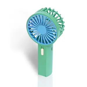 Mini USB Rechargeable Handheld Fan with 2 Speeds & Strap - Compact & Portable Pocket Bag Sized Personal Cooling Fan - Green