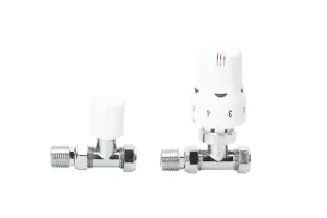 Straight Thermostatic Radiator valve & lockshield(White) Buy 1 set get 2 sets