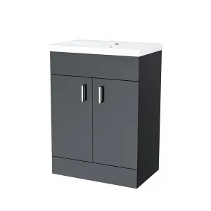 Nes Home 600mm Floorstanding Basin Vanity Unit Cabinet Bathroom Anthracite