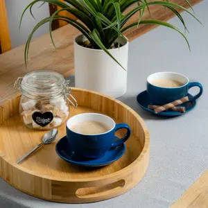 Argon Tableware - Coloured Cappuccino Cup & Saucer Set - 250ml - Navy