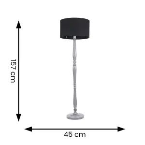 ValueLights Victoria Traditional Grey Wood Candlestick Floor Lamp with Black Drum Shade