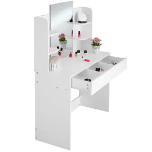 Dressing Table Camille - mirror, drawer, storage shelves and compartments - white