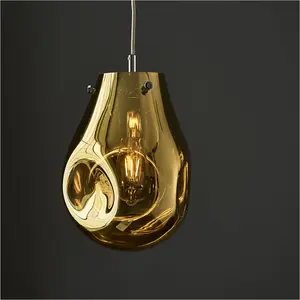 Hanging Ceiling Pendant Light - Gold Metallic Glass & Chrome Plate - 10W LED E27