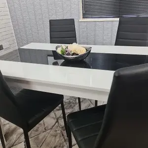 Dining Set of 4 Kitchen Dining Table and 4 Chairs White Black Dining Table With 4 Black Leather Chairs Kosy Koala