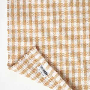 Homescapes Cotton Gingham Check Rug Hand Woven Beige White, 60 x 90 cm