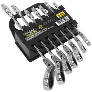 7-Piece Flexible Head Ratchet Spanner Set - 12 Point Metric Socket Tool Kit