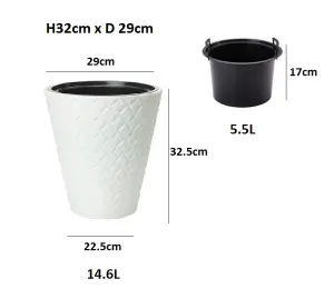 Round Tall Plant Pot Elegant Large Flower Indoor Outdoor Garden Planters Makata Light Grey H 32cm x D 29cm