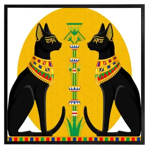 Illustration of black egyptian cats with papyrus (Picutre Frame) / 30x30" / Oak