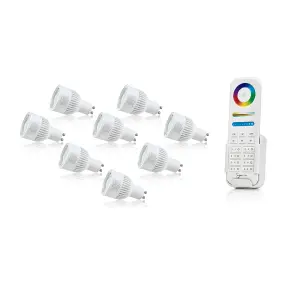 Auraglow 2.4GHz Remote Control RGB GU10 LED Light Bulb - 60w EQV - 8 Pack With 8 Zone Remote