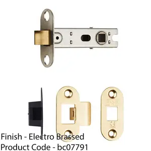 76mm Bolt Through Tubular Door Latch Rounded Strike Plate Forend Polished Brass