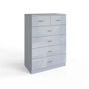 Grey Gloss 6 Drawer 4+2 Chest Of Drawers Bedroom Furniture