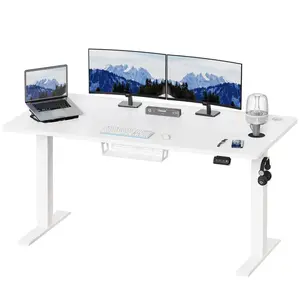 Hieronymus Electric Height Adjustable T-Shape Standing Desk White / White / 122 x 160 x 60 cm